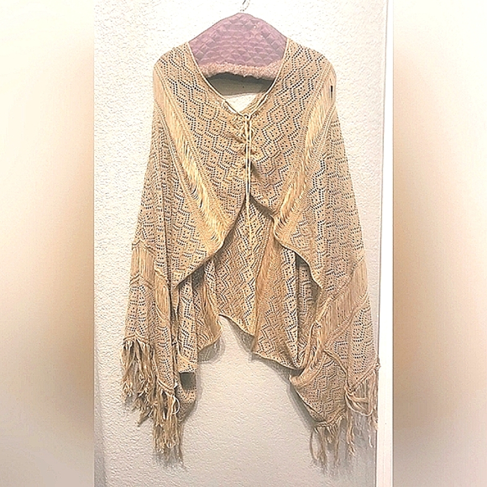Knit sweater, poncho-top with sleeves